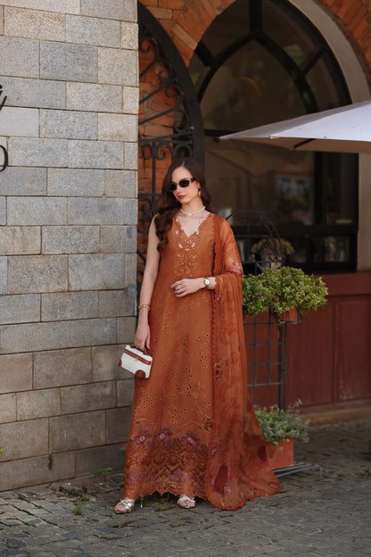 Noor by Saadia Asad | Luxury Eid Schiffli Laserkari 26 | D6 -Amber Rustique - Luxury Dress - available at Maria Faisal in UK and USA.