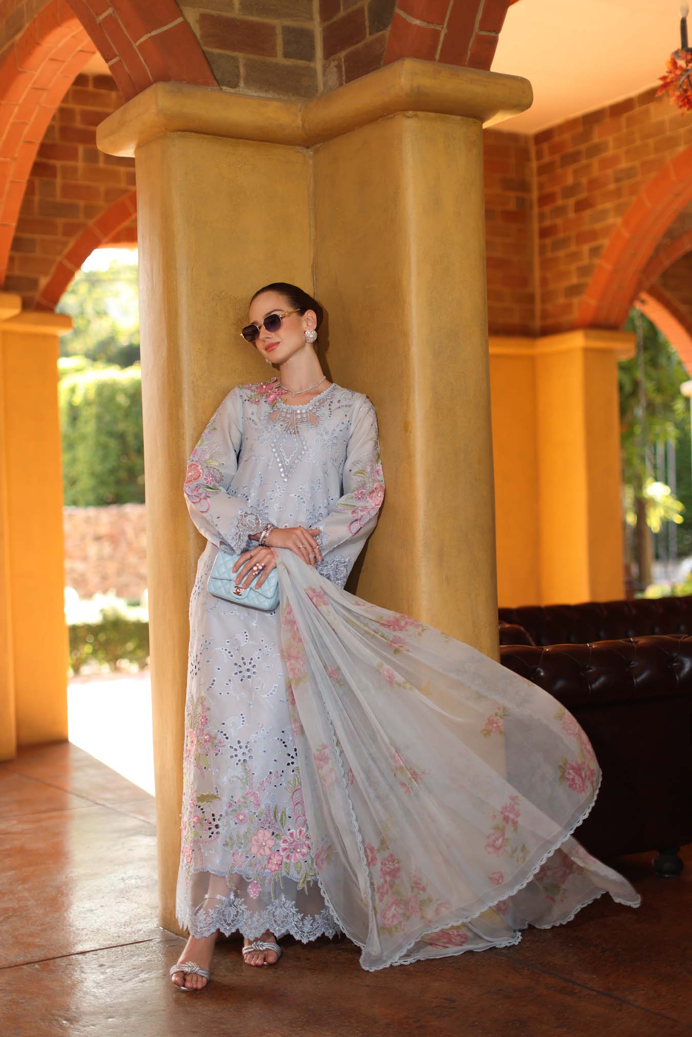 Saadia Asad | Luxuru Eid Schiffli Laserkari 26 | D10 - B - Roselle - Luxury Dress - available at Maria Faisal in UK and USA.