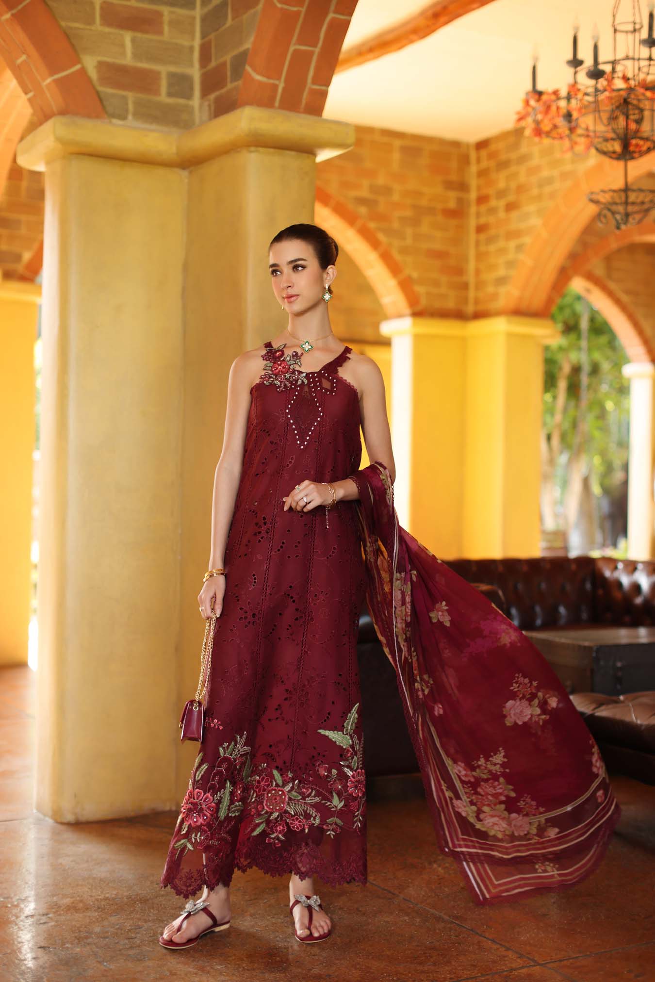 Saadia Asad | Luxury Eid Schiffli Laserkari 26 | D10 - A - Roselle - Luxury Dress - available at Maria Faisal in UK and USA.