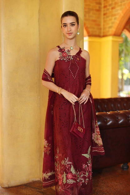 Saadia Asad | Luxury Eid Schiffli Laserkari 26 | D10 - A - Roselle - Luxury Dress - available at Maria Faisal in UK and USA.