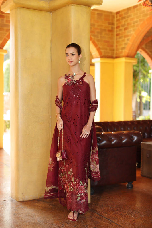 Saadia Asad | Luxury Eid Schiffli Laserkari 26 | D10 - A - Roselle - Luxury Dress - available at Maria Faisal in UK and USA.