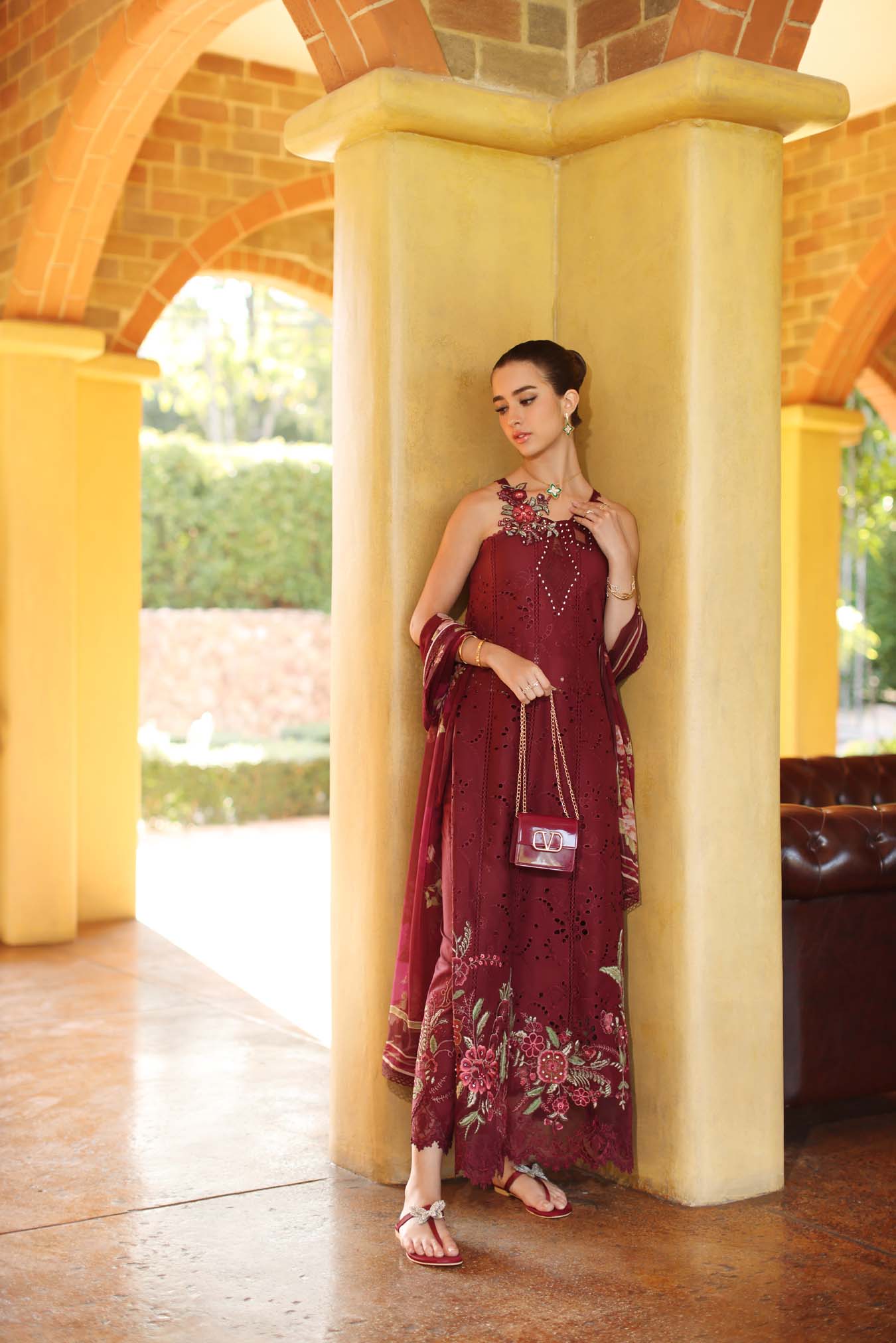 Saadia Asad | Luxury Eid Schiffli Laserkari 26 | D10 - A - Roselle - Luxury Dress - available at Maria Faisal in UK and USA.