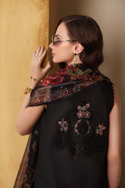 Noor by Saadia Asad | Luxury Eid Schiffli Laserkari 26 | D5 - Raven Black - Luxury Dress - available at Maria Faisal in UK and USA.