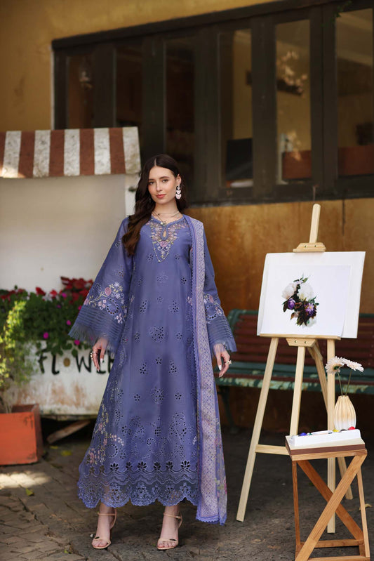 Noor by Saadia Asad | Luxury Eid Schiffli Laserkari 26 | D9 -Tropical indigo - Luxury Dress - available at Maria Faisal in UK and USA.