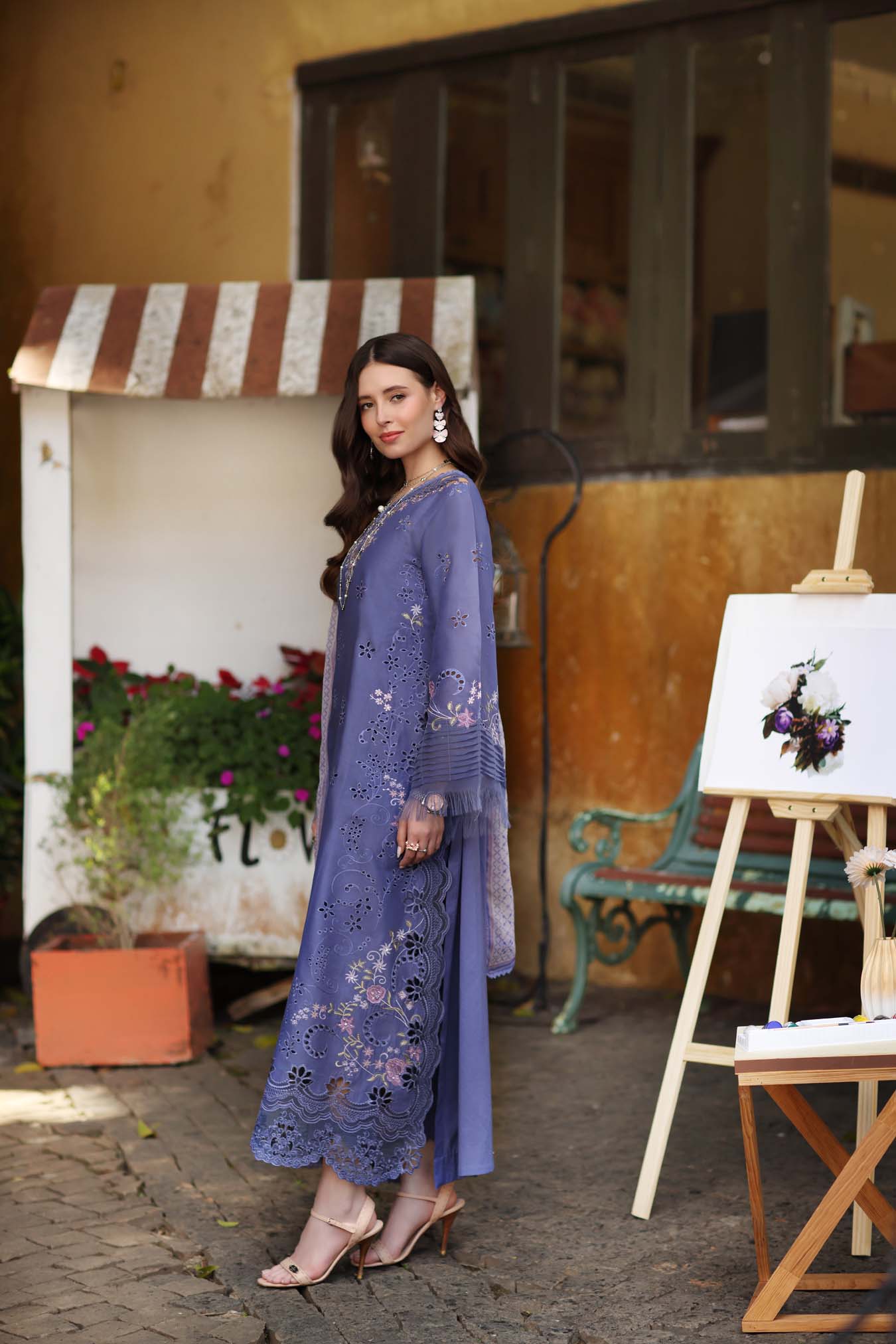 Noor by Saadia Asad | Luxury Eid Schiffli Laserkari 26 | D9 -Tropical indigo - Luxury Dress - available at Maria Faisal in UK and USA.