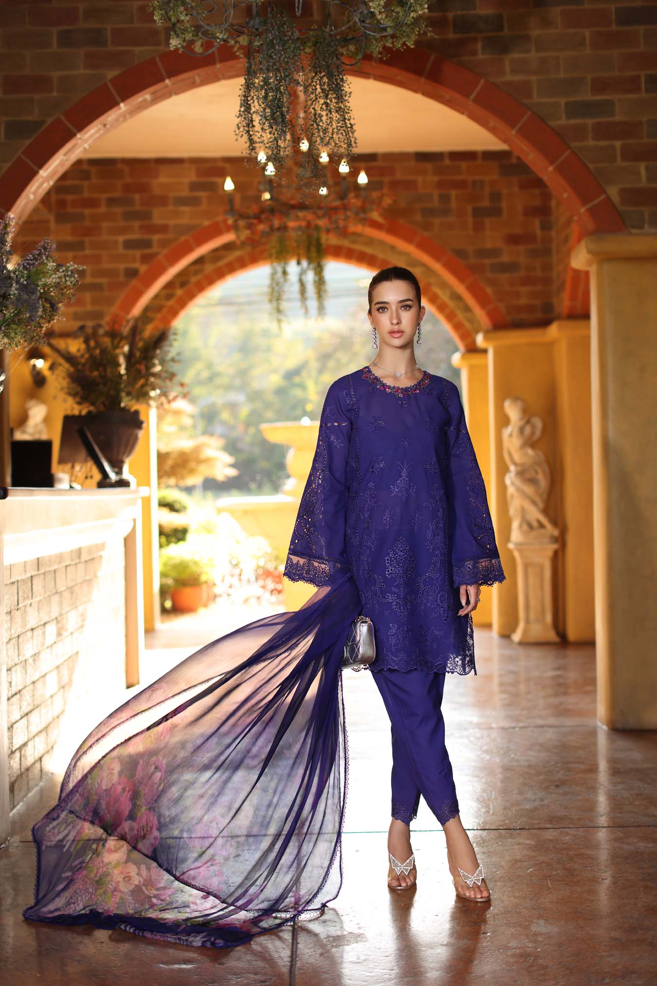 Saadia Asad | Luxury Eid Schiffli Laserkari 26 | D2 - A - Aloura - Luxury Dress - available at Maria Faisal in UK and USA.