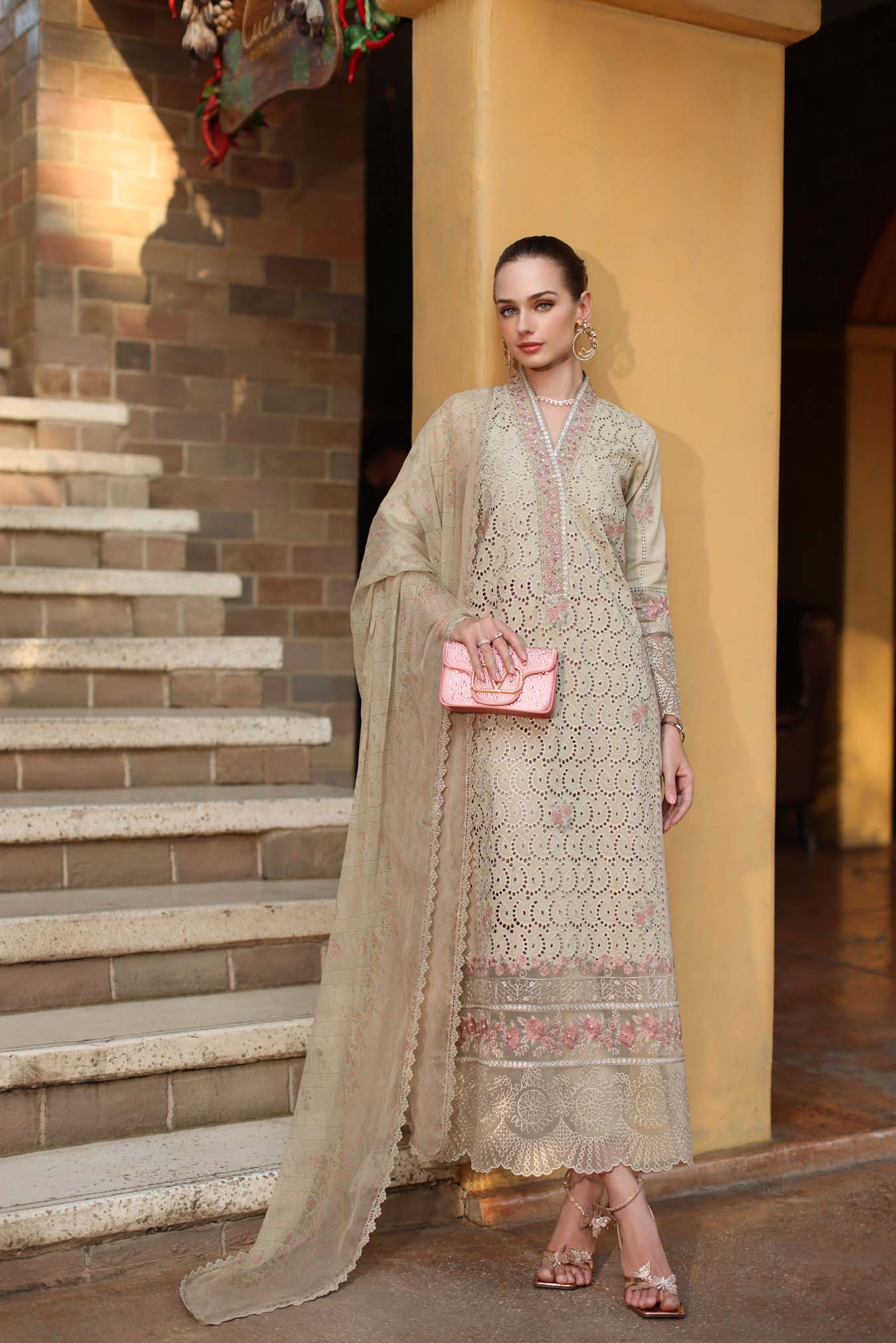 Saadia Asad | Luxury Eid Schiffli Laserkari 26 | D5 - A - Lunaria - Luxury Dress - available at Maria Faisal in UK and USA.