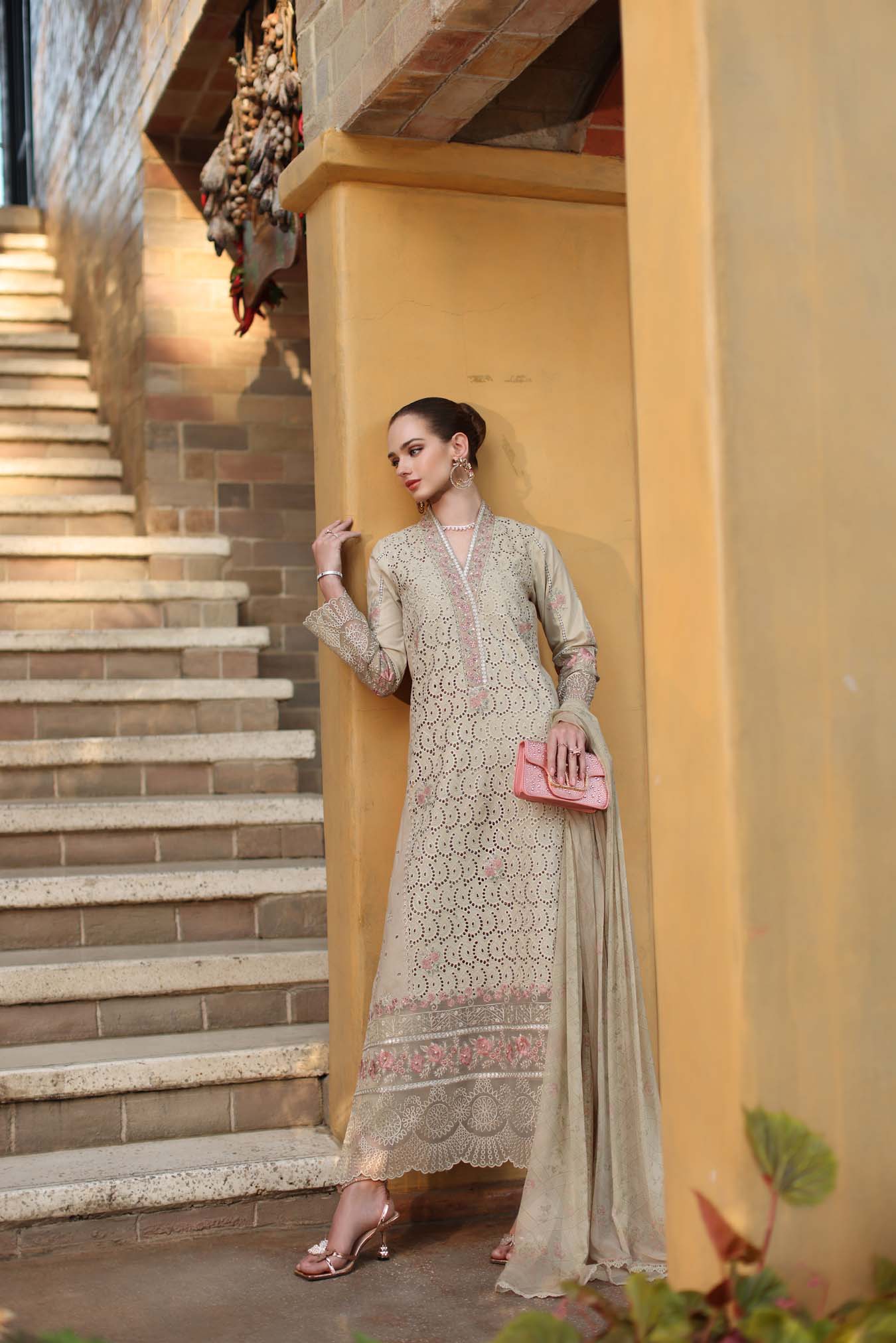 Saadia Asad | Luxury Eid Schiffli Laserkari 26 | D5 - A - Lunaria - Luxury Dress - available at Maria Faisal in UK and USA.