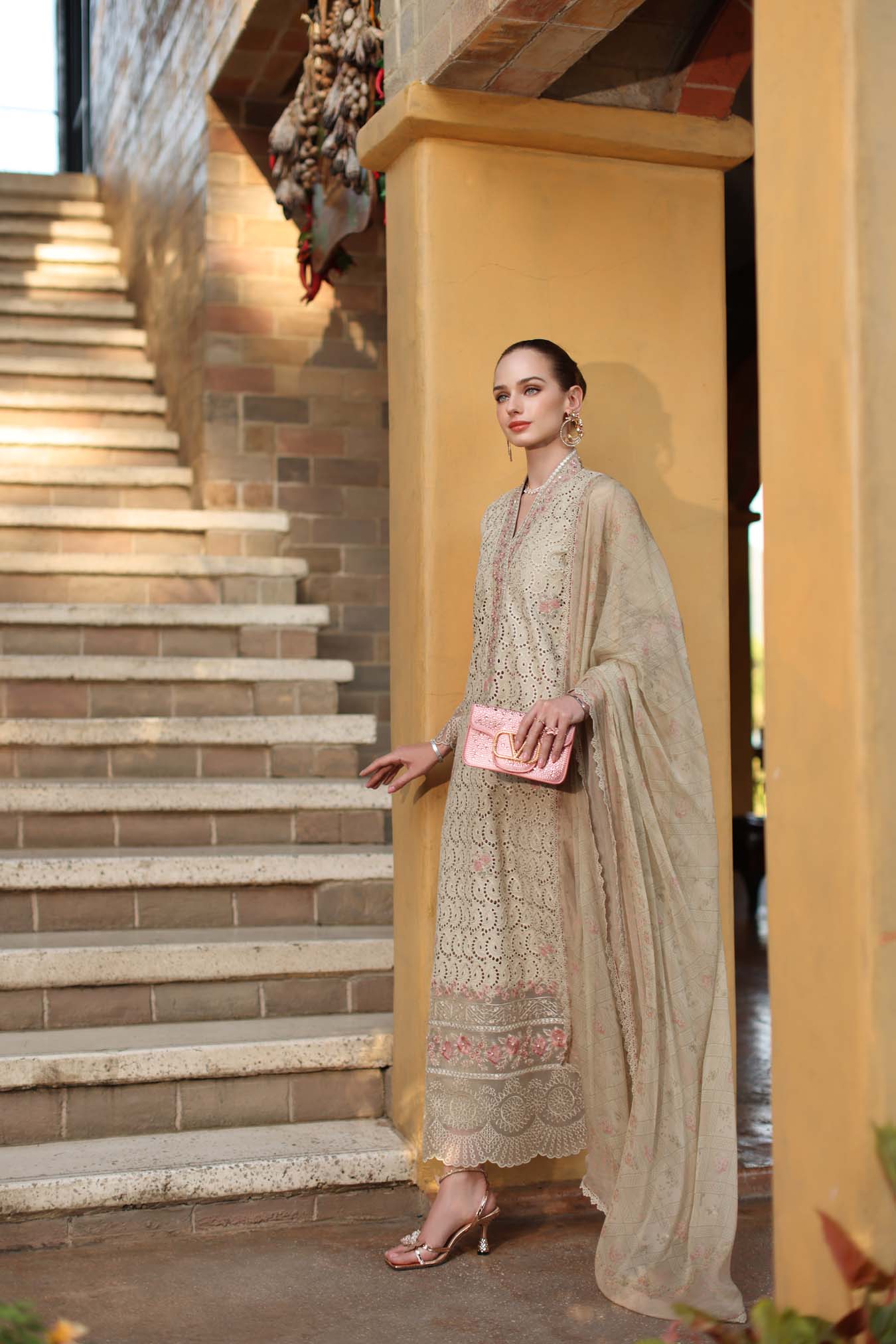 Saadia Asad | Luxury Eid Schiffli Laserkari 26 | D5 - A - Lunaria - Luxury Dress - available at Maria Faisal in UK and USA.