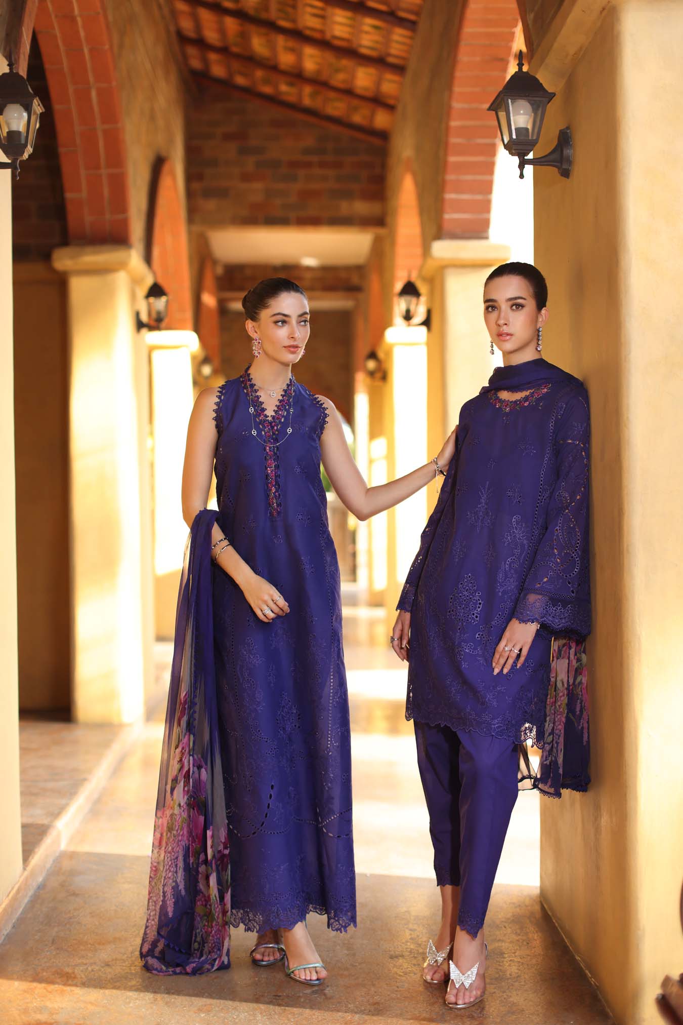 Saadia Asad | Luxury Eid Schiffli Laserkari 26 | D2 - A - Aloura - Luxury Dress - available at Maria Faisal in UK and USA.
