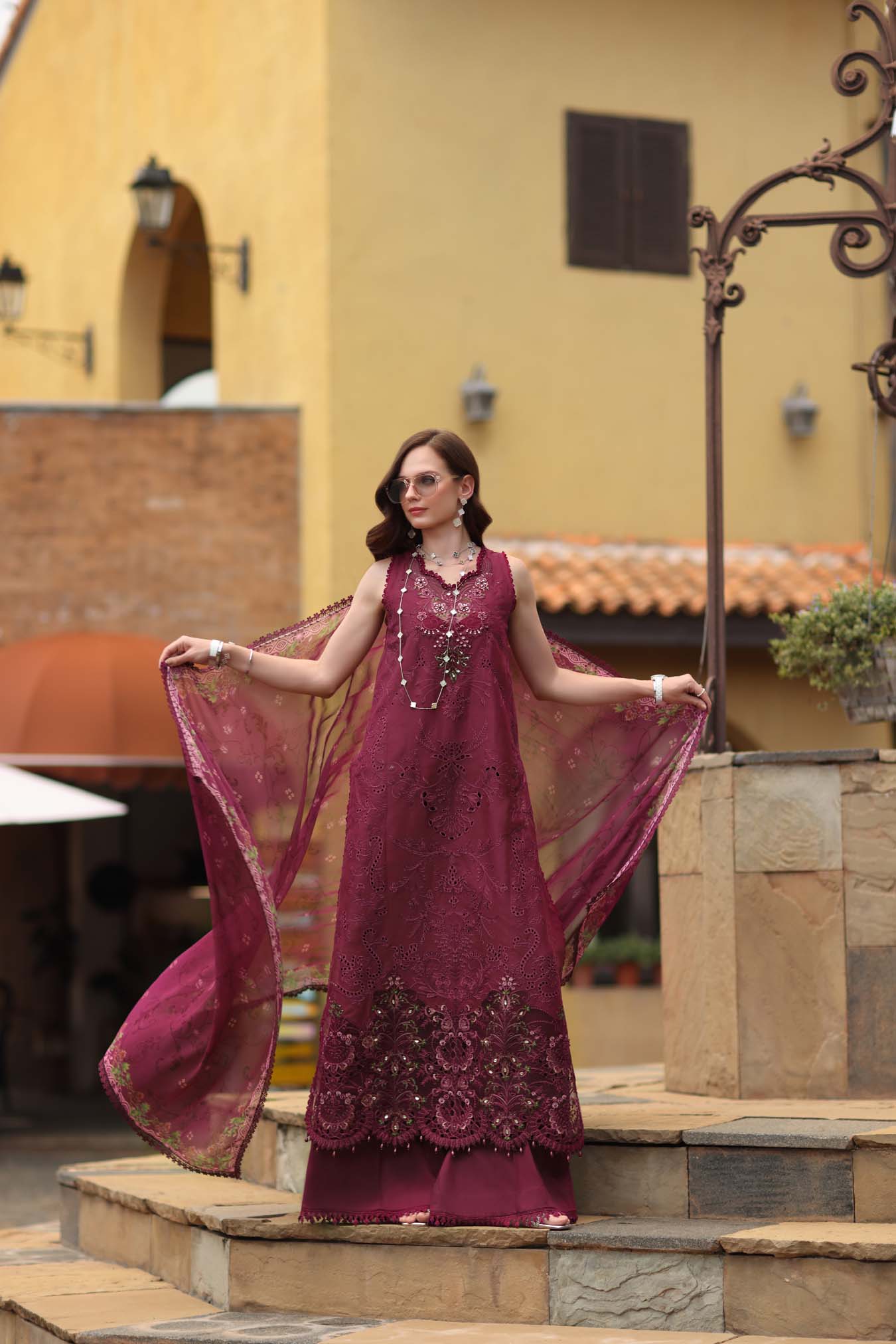 Noor by Saadia Asad | Luxury Eid Schiffli Laserkari 26 | D8 -Rasberry love - Luxury Dress - available at Maria Faisal in UK and USA.