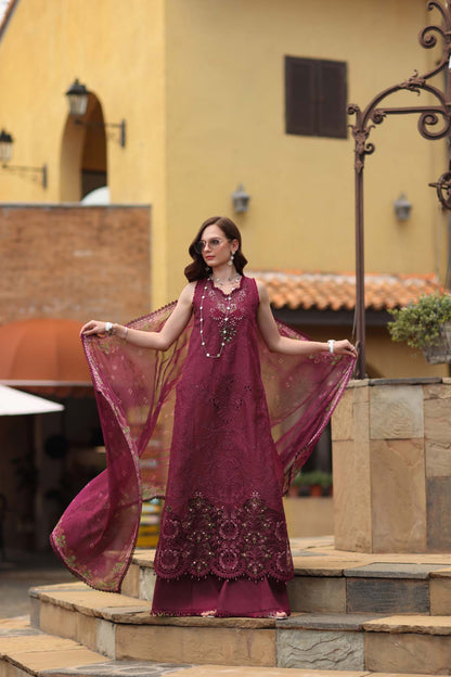 Noor by Saadia Asad | Luxury Eid Schiffli Laserkari 26 | D8 -Rasberry love - Luxury Dress - available at Maria Faisal in UK and USA.