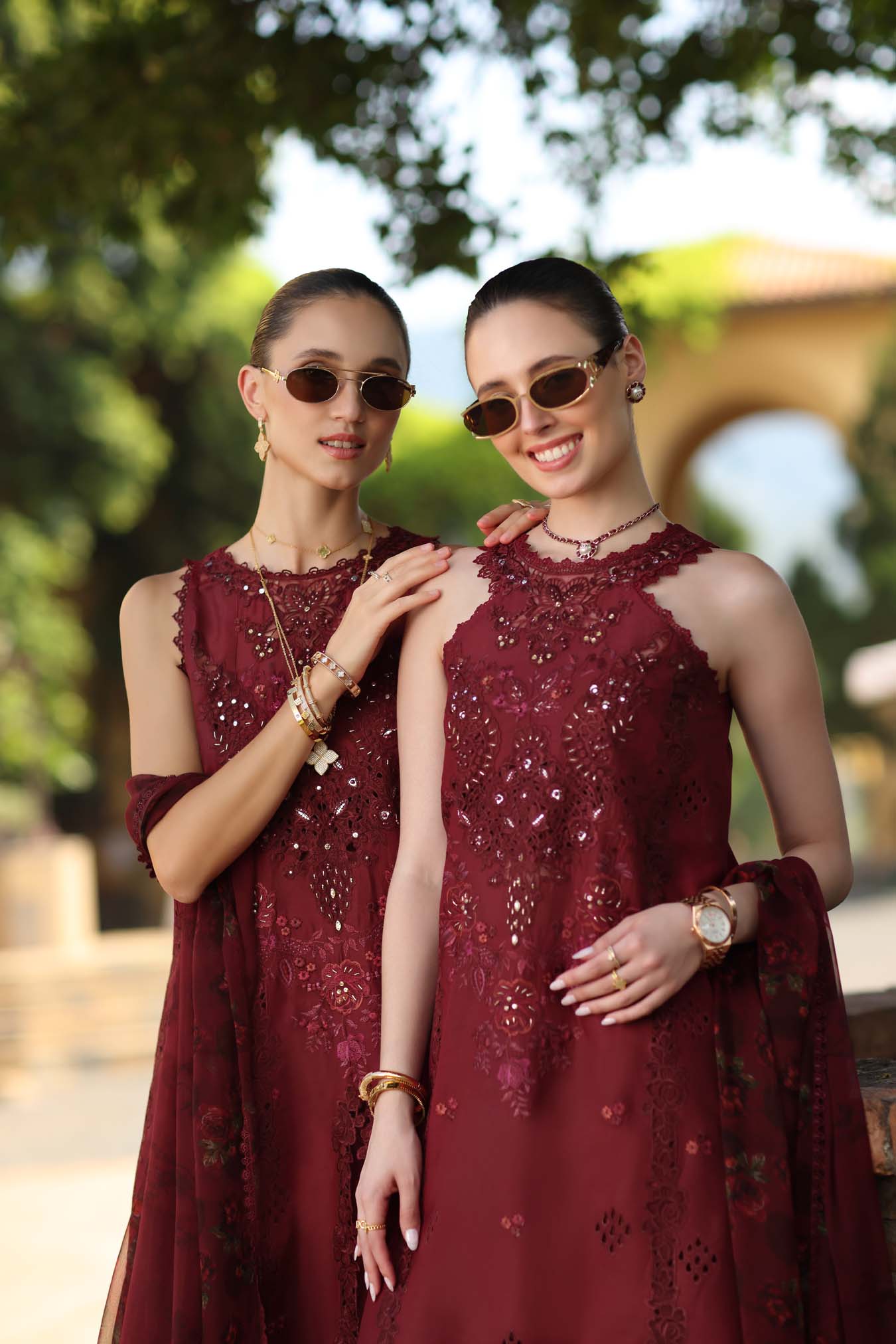 Noor by Saadia Asad | Luxury Eid Schiffli Laserkari 26 | D12 -Amalfi Rouge - Formal Dress - available at Maria Faisal in UK and USA.