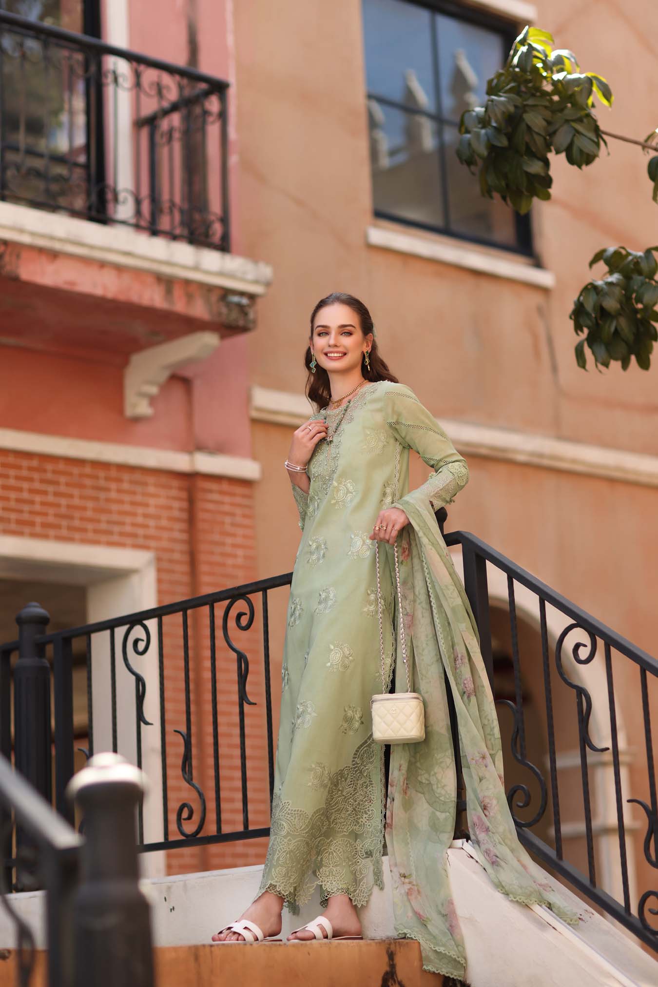Noor by Saadia Asad | Eid Luxe Printkhaas 26 | D2 - A - Opal Mint - Luxury Dress - available at Maria Faisal in UK and USA.