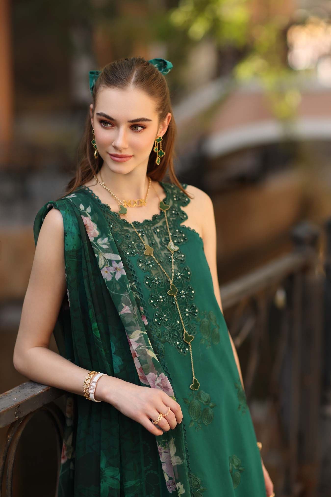 Noor by Saadia Asad | Eid Luxe Printkhaas 26 | D2 - B - Sage Green - Luxury Dress - available at Maria Faisal in UK and USA.