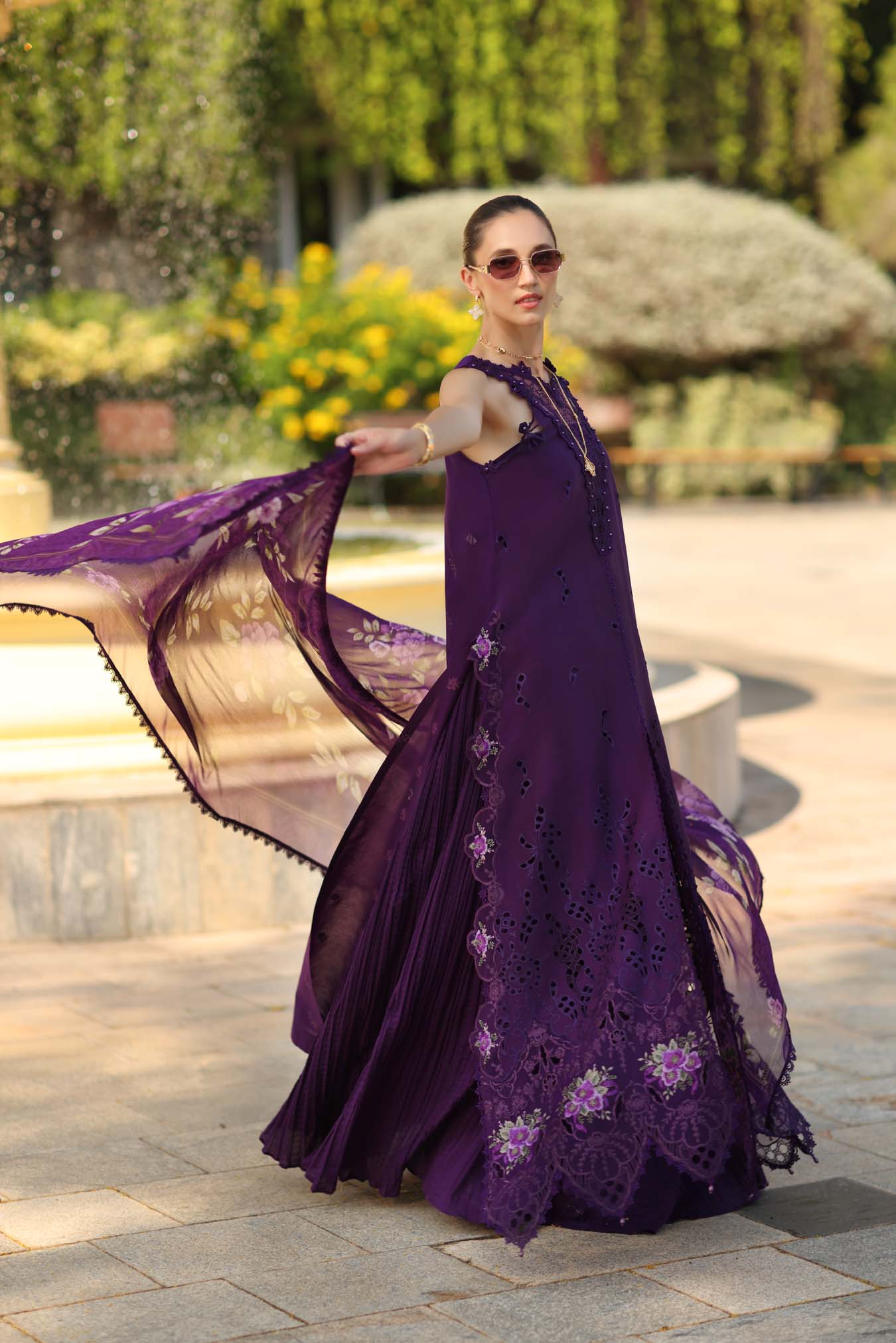 Noor by Saadia Asad | Luxury Eid Schiffli Laserkari 26 | D2 -Amalfi Amethyst - Luxury Dress - available at Maria Faisal in UK and USA.