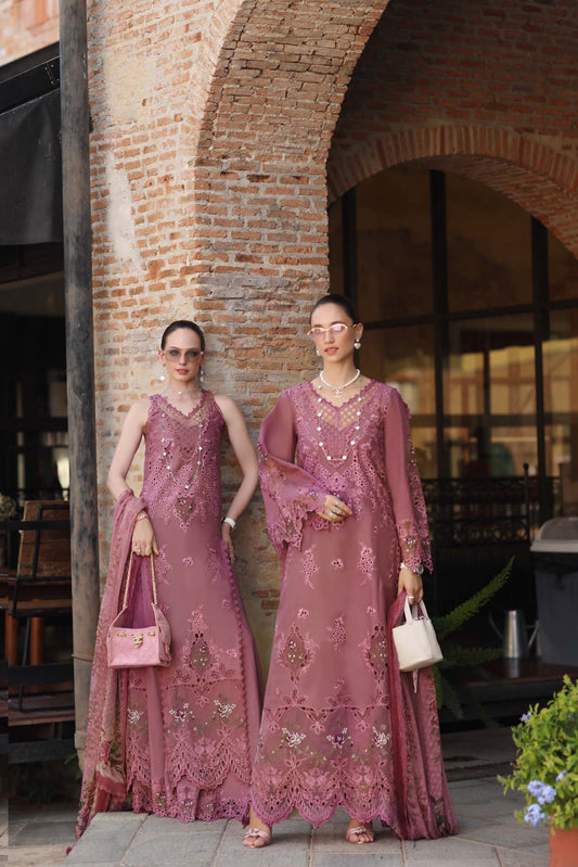 Noor by Saadia Asad | Luxury Eid Schiffli Laserkari 26 | D1 -Rose Allure - Luxury Dress - available at Maria Faisal in UK and USA.