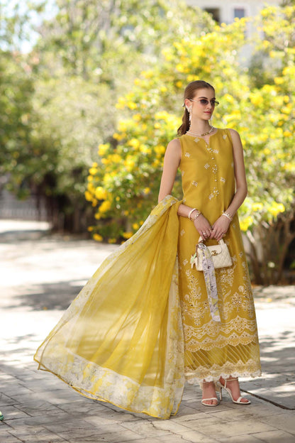 Noor by Saadia Asad | Eid Luxe Printkhaas 26 | D1 - B - Mango Yellow - Luxury Dress - available at Maria Faisal in UK and USA.