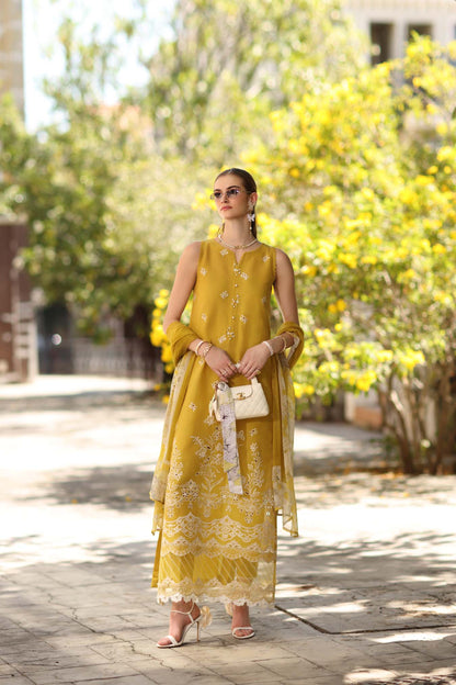 Noor by Saadia Asad | Eid Luxe Printkhaas 26 | D1 - B - Mango Yellow - Luxury Dress - available at Maria Faisal in UK and USA.