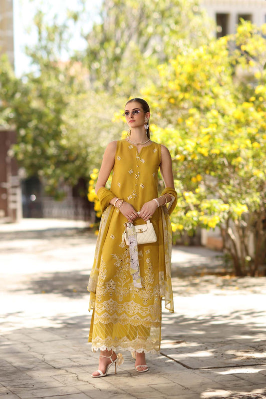 Noor by Saadia Asad | Eid Luxe Printkhaas 26 | D1 - B - Mango Yellow - Luxury Dress - available at Maria Faisal in UK and USA.