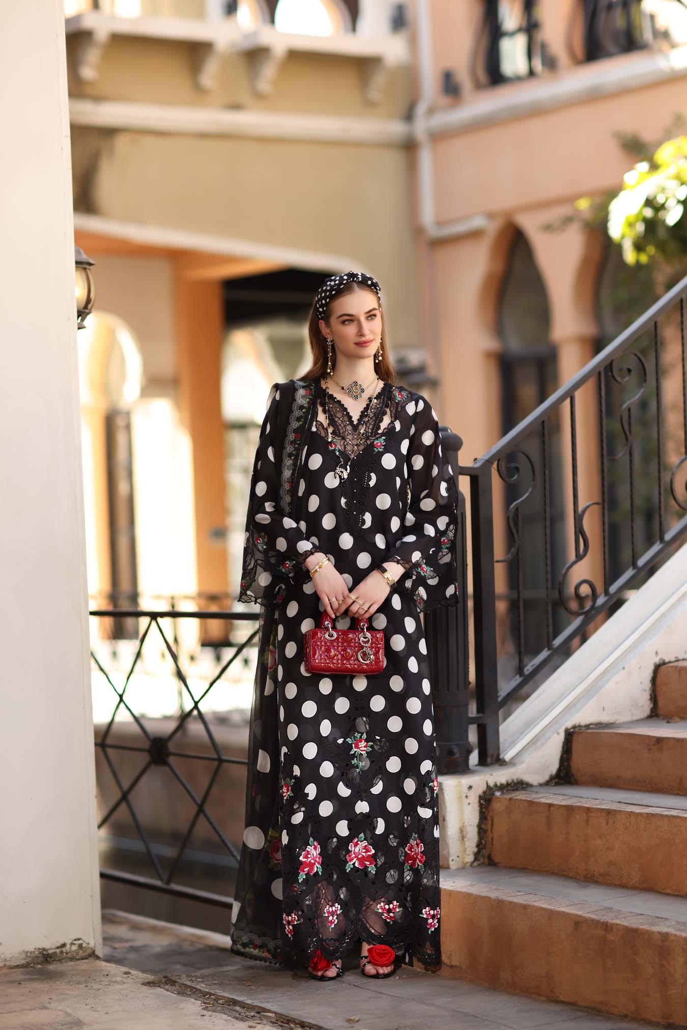 Noor by Saadia Asad | Eid Luxe Printkhaas 26 | D4 - A - Black Polka - Luxury Dress - available at Maria Faisal in UK and USA.