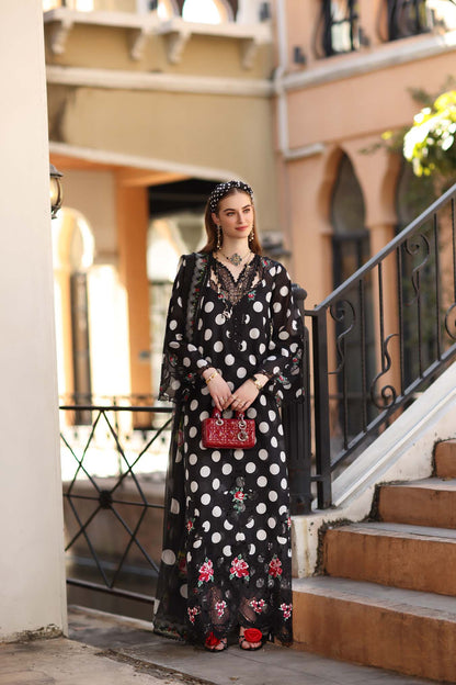Noor by Saadia Asad | Eid Luxe Printkhaas 26 | D4 - A - Black Polka - Luxury Dress - available at Maria Faisal in UK and USA.