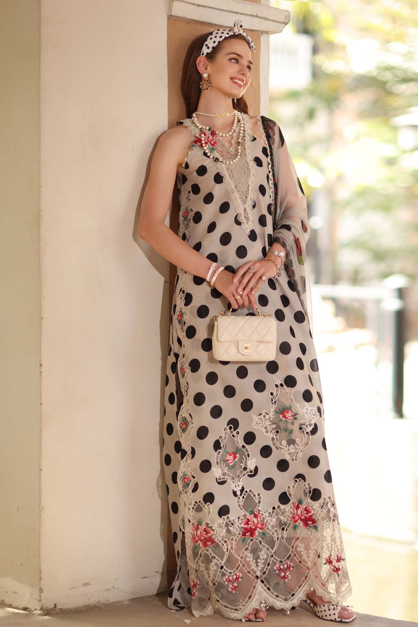 Noor by Saadia Asad | Eid Luxe Printkhaas 26 | D4 - B - Moonlight Polka - Luxury Dress - available at Maria Faisal in UK and USA.