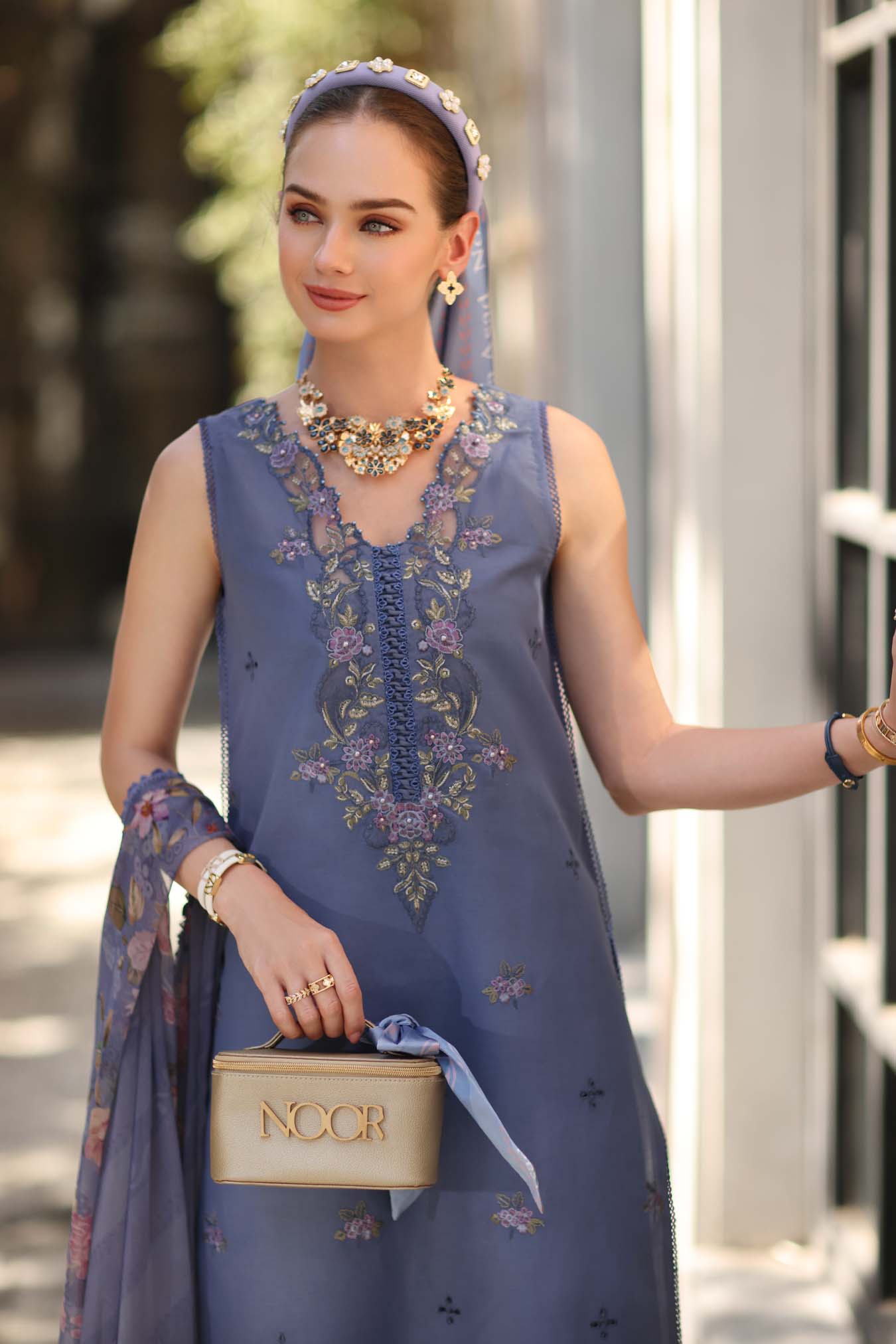 Noor by Saadia Asad | Eid Luxe Printkhaas 26 | D3 - B - Stormy Lilac - Luxury Dress - available at Maria Faisal in UK and USA.