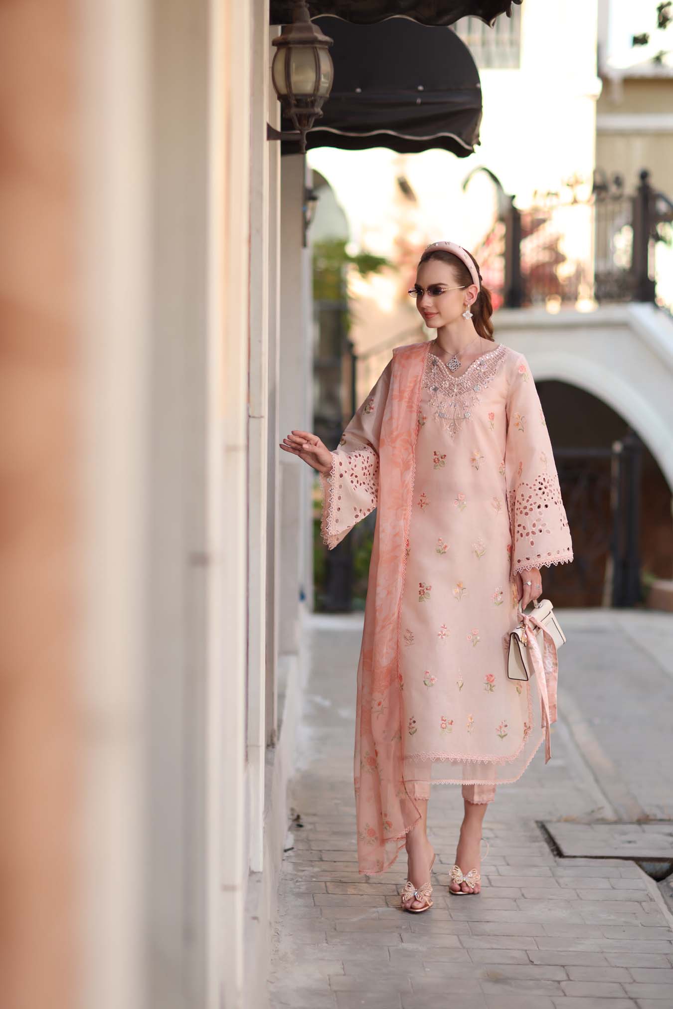 Noor by Saadia Asad | Eid Luxe Printkhaas 26 | D8 - B - Peach Blush - Luxury Dress - available at Maria Faisal in UK and USA.