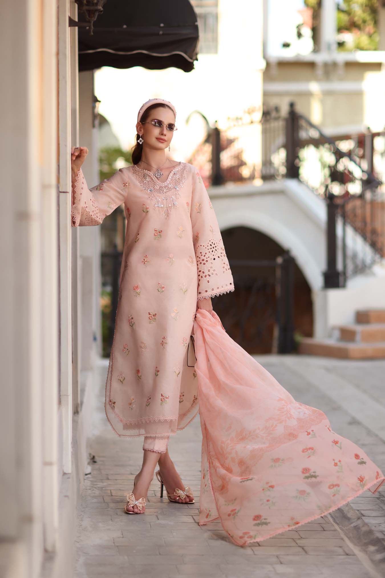 Noor by Saadia Asad | Eid Luxe Printkhaas 26 | D8 - B - Peach Blush - Luxury Dress - available at Maria Faisal in UK and USA.