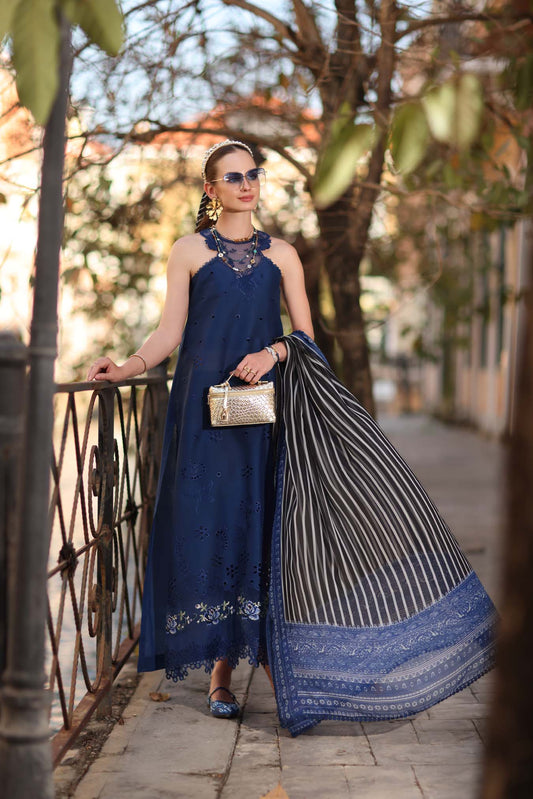 Noor by Saadia Asad | Eid Luxe Printkhaas 26 | D7 - B -Sapphire Blue - Luxury Dress - available at Maria Faisal in UK and USA.