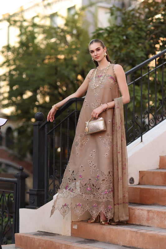 Noor by Saadia Asad | Eid Luxe Printkhaas 26 | D5 - B - Warm Biscotti - Luxury Dress - available at Maria Faisal in UK and USA.