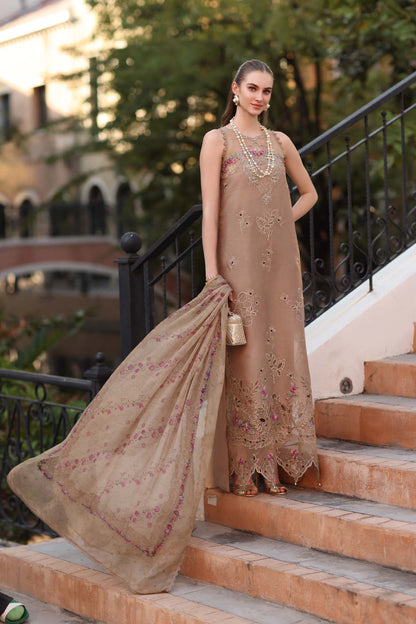 Noor by Saadia Asad | Eid Luxe Printkhaas 26 | D5 - B - Warm Biscotti - Luxury Dress - available at Maria Faisal in UK and USA.