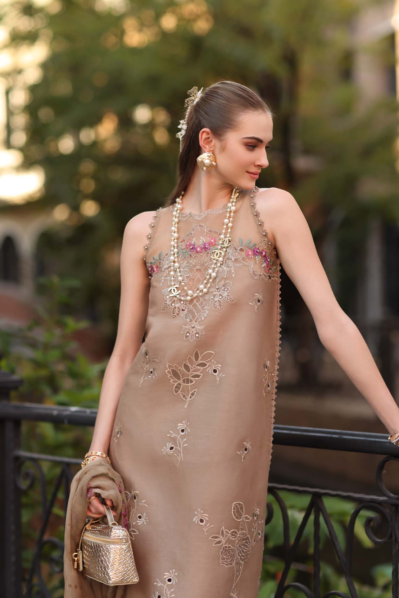Noor by Saadia Asad | Eid Luxe Printkhaas 26 | D5 - B - Warm Biscotti - Luxury Dress - available at Maria Faisal in UK and USA.