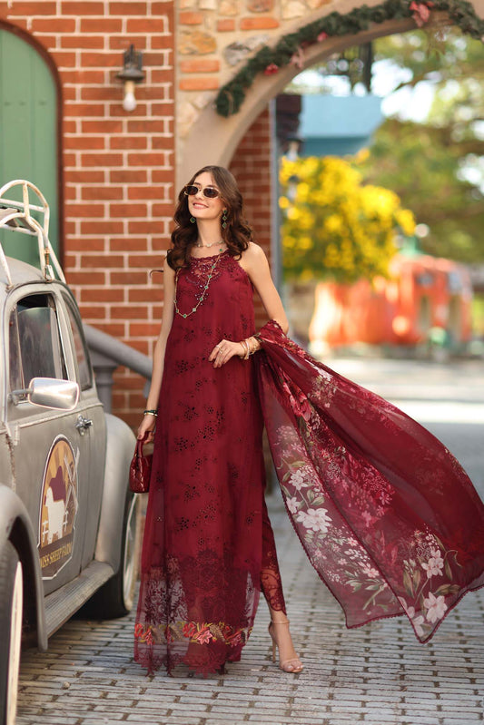 Noor by Saadia Asad | Luxe Chikankari 26 | D8 - A - Deep Garnet - Luxury Dress - available at Maria Faisal in UK and USA.