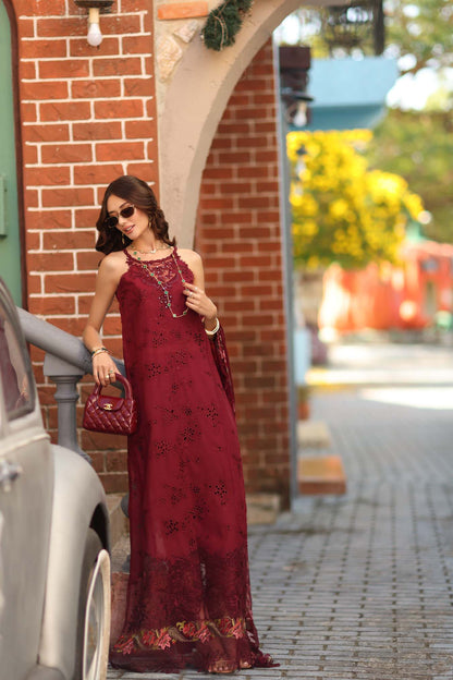 Noor by Saadia Asad | Luxe Chikankari 26 | D8 - A - Deep Garnet - Luxury Dress - available at Maria Faisal in UK and USA.