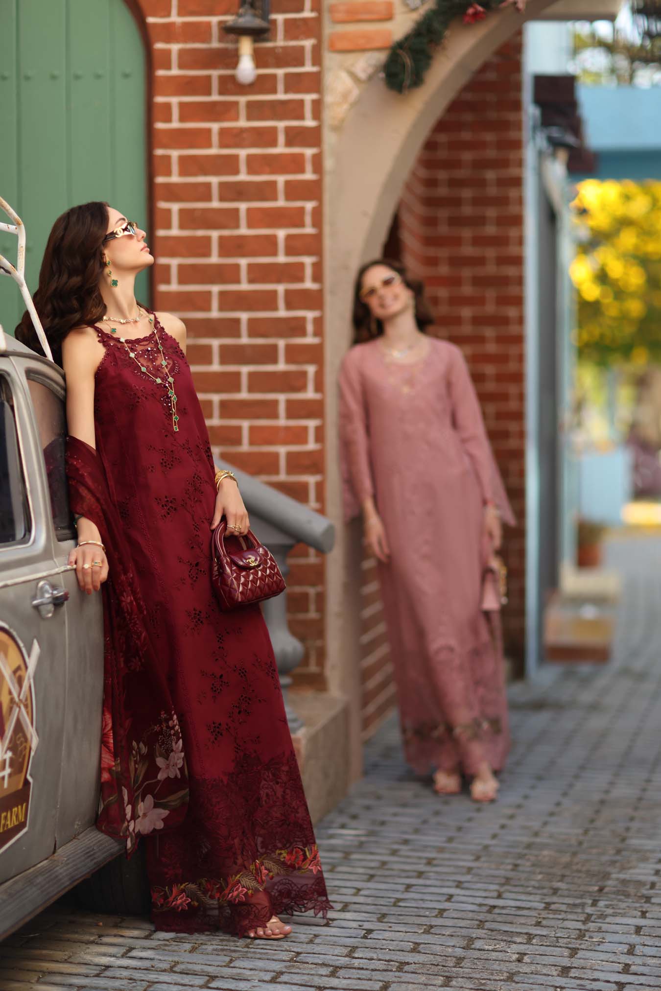 Noor by Saadia Asad | Luxe Chikankari 26 | D8 - A - Deep Garnet - Luxury Dress - available at Maria Faisal in UK and USA.