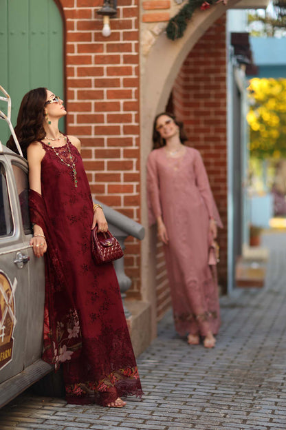 Noor by Saadia Asad | Luxe Chikankari 26 | D8 - A - Deep Garnet - Luxury Dress - available at Maria Faisal in UK and USA.