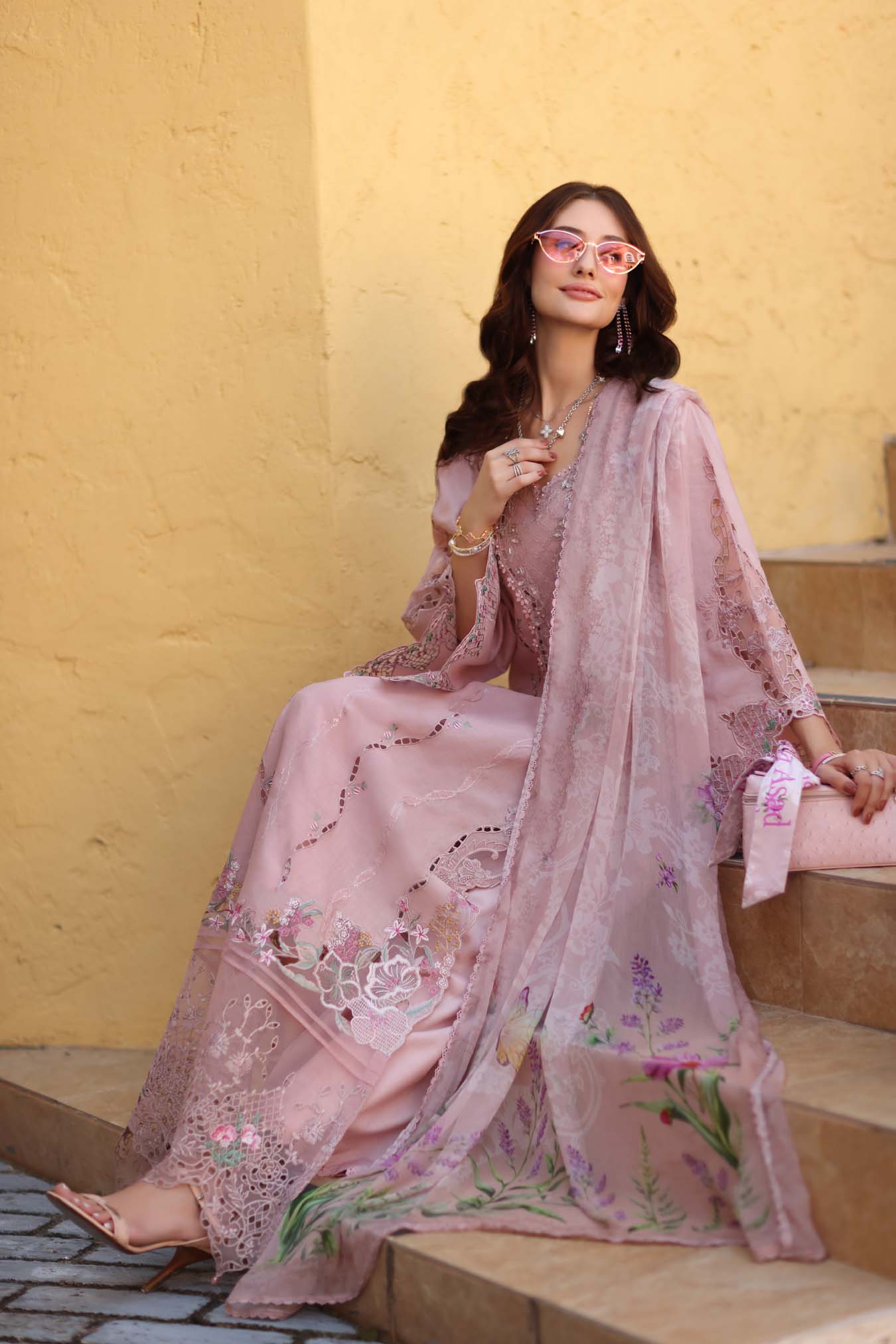 Noor by Saadia Asad | Luxe Chikankari 26 | D2 - A - Pink - Luxury Dress - available at Maria Faisal in UK and USA.