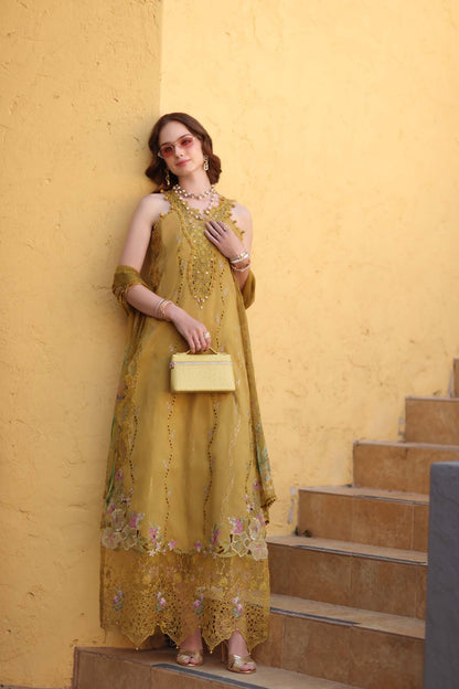 Noor by Saadia Asad | Luxe Chikankari 26 | D2 - B - Mustard Yellow - Luxury Dress - available at Maria Faisal in UK and USA.