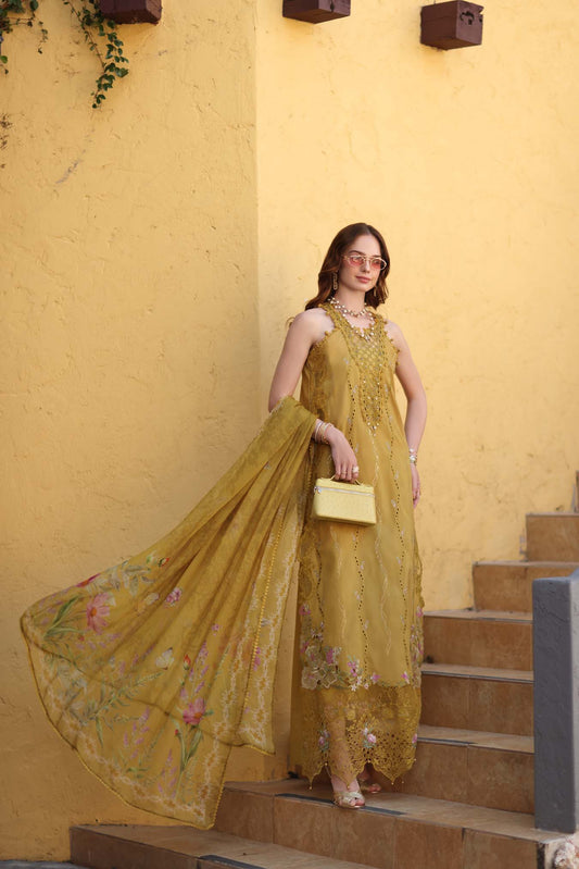 Noor by Saadia Asad | Luxe Chikankari 26 | D2 - B - Mustard Yellow - Luxury Dress - available at Maria Faisal in UK and USA.