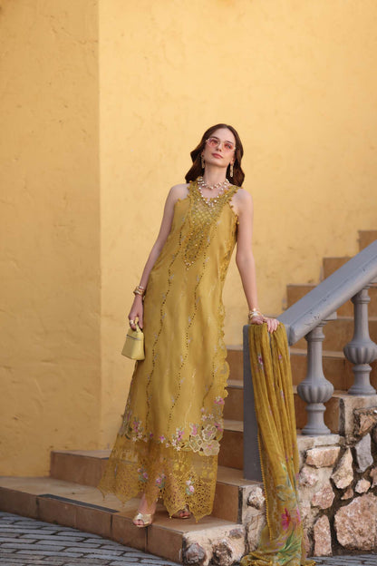 Noor by Saadia Asad | Luxe Chikankari 26 | D2 - B - Mustard Yellow - Luxury Dress - available at Maria Faisal in UK and USA.
