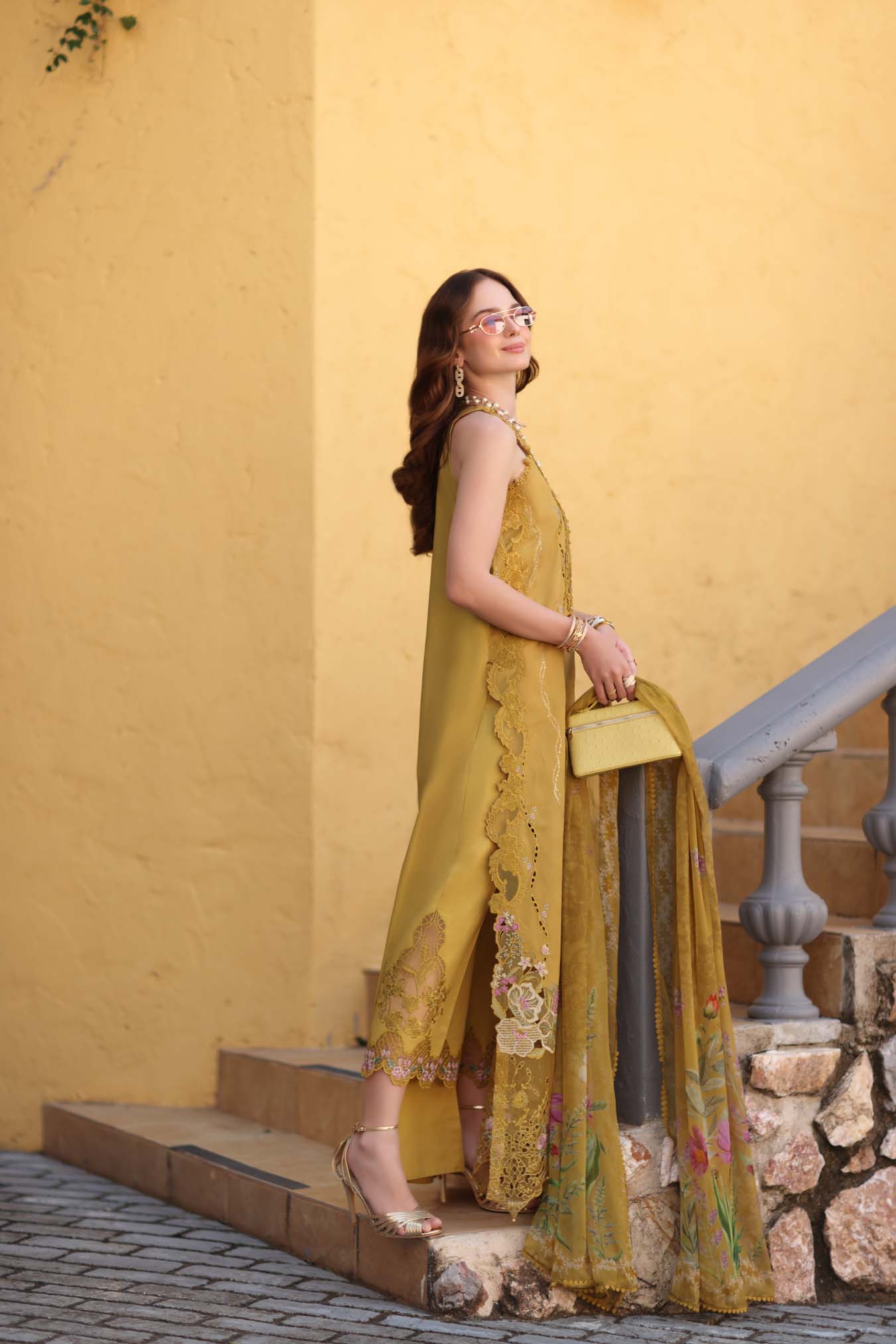 Noor by Saadia Asad | Luxe Chikankari 26 | D2 - B - Mustard Yellow - Luxury Dress - available at Maria Faisal in UK and USA.