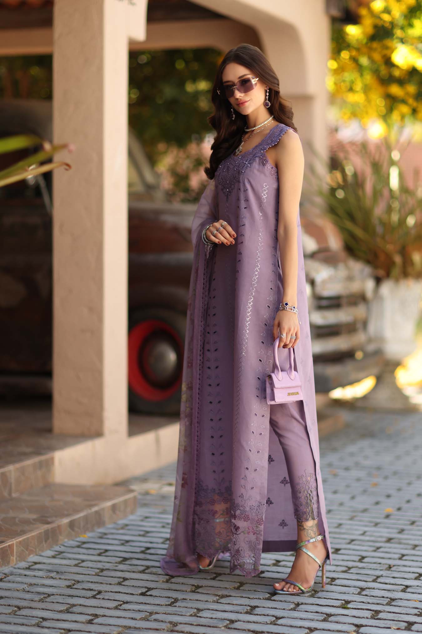 Noor by Saadia Asad | Luxe Chikankari 26 | D4 - A - French Violet - Luxury Dress - available at Maria Faisal in UK and USA.