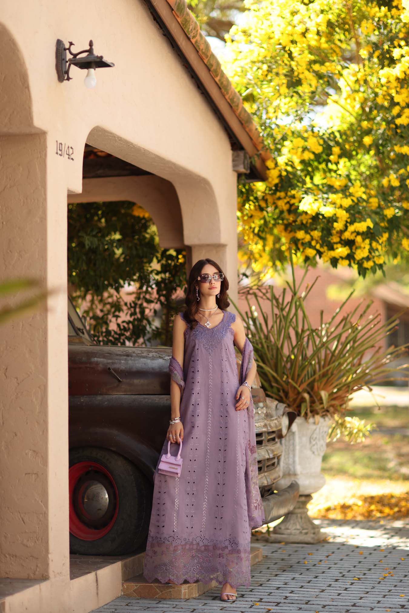 Noor by Saadia Asad | Luxe Chikankari 26 | D4 - A - French Violet - Luxury Dress - available at Maria Faisal in UK and USA.