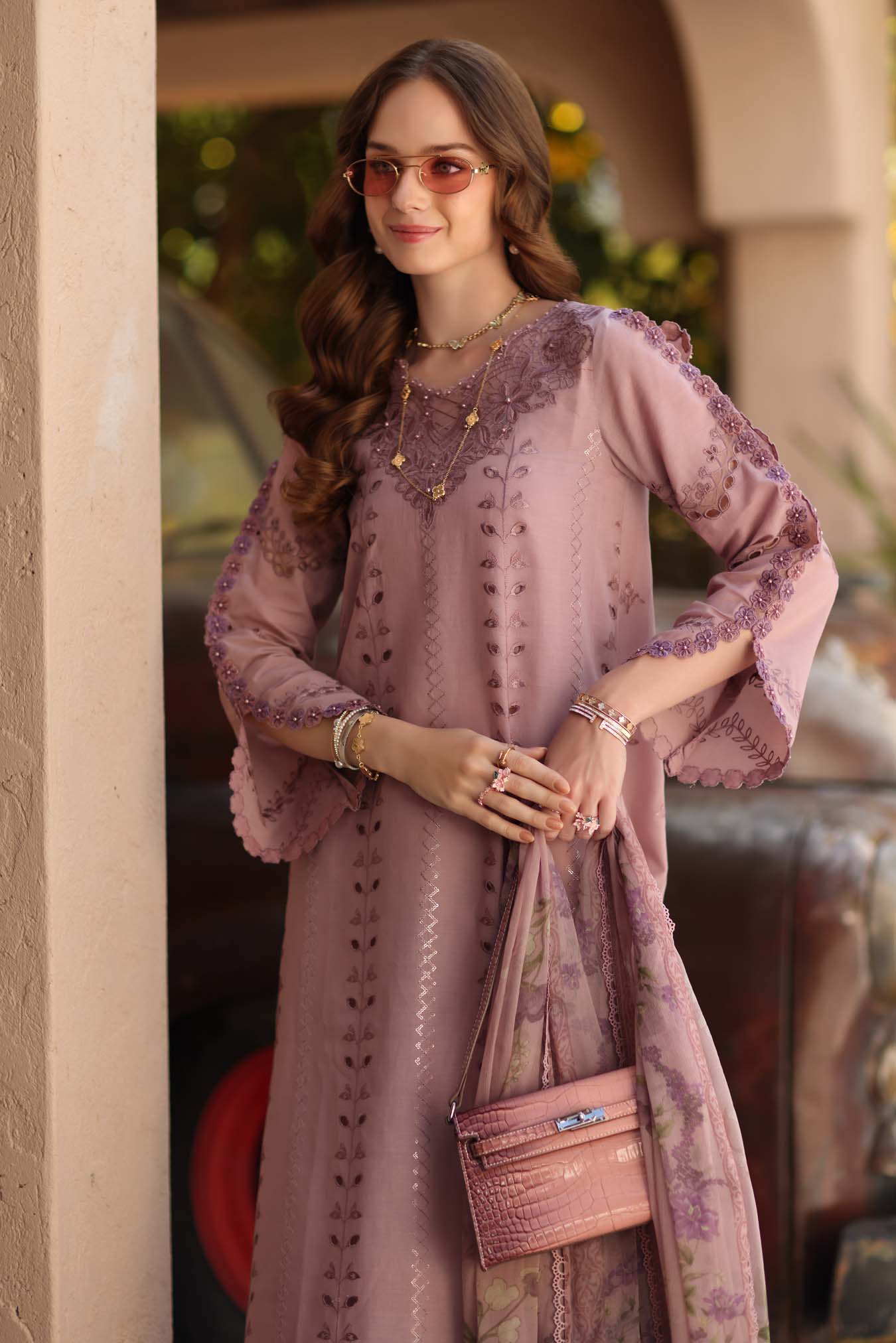 Noor by Saadia Asad | Luxe Chikankari 26 | D4 - B - Dusky Rose - Luxury Dress - available at Maria Faisal in UK and USA.