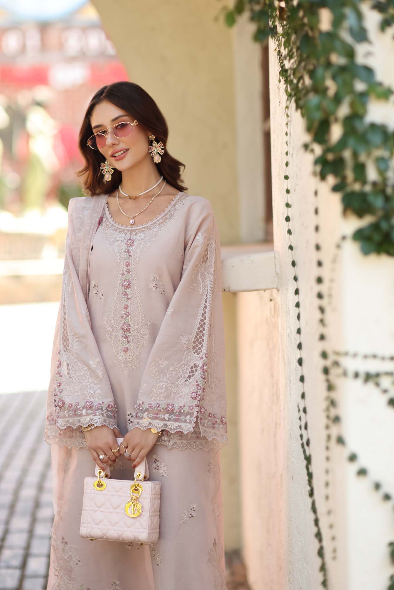 Noor by Saadia Asad | Luxe Chikankari 26 | D7 - A - Soft Rose Mink - Luxury Dress - available at Maria Faisal in UK and USA.