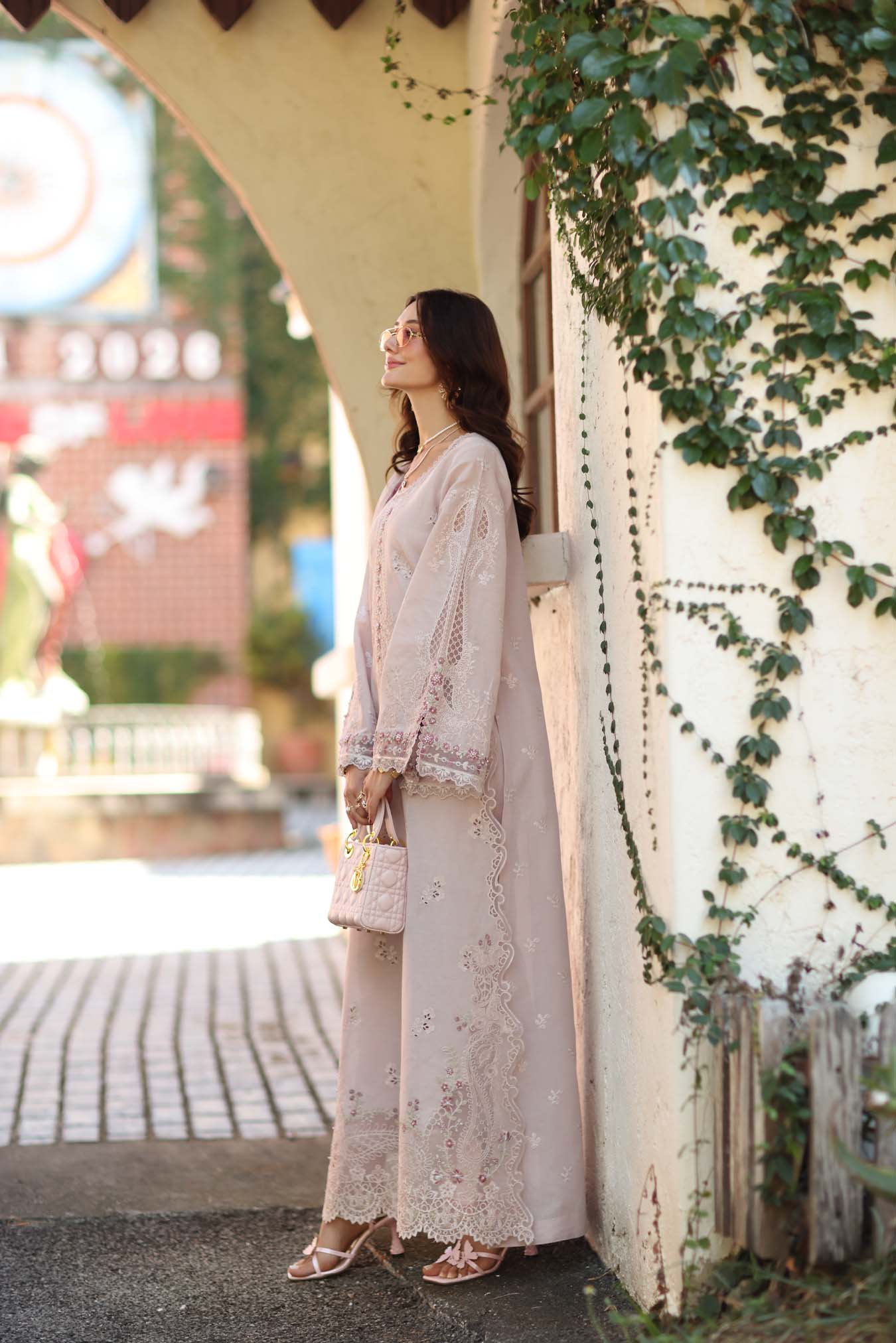 Noor by Saadia Asad | Luxe Chikankari 26 | D7 - A - Soft Rose Mink - Luxury Dress - available at Maria Faisal in UK and USA.