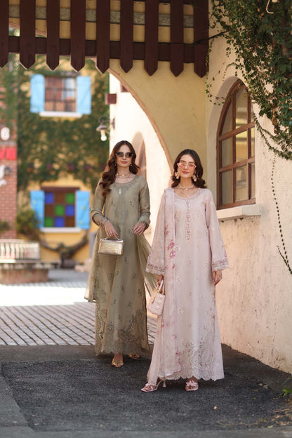 Noor by Saadia Asad | Luxe Chikankari 26 |D7 - B - Warm Gold Sage - Luxury Dress - available at Maria Faisal in UK and USA.