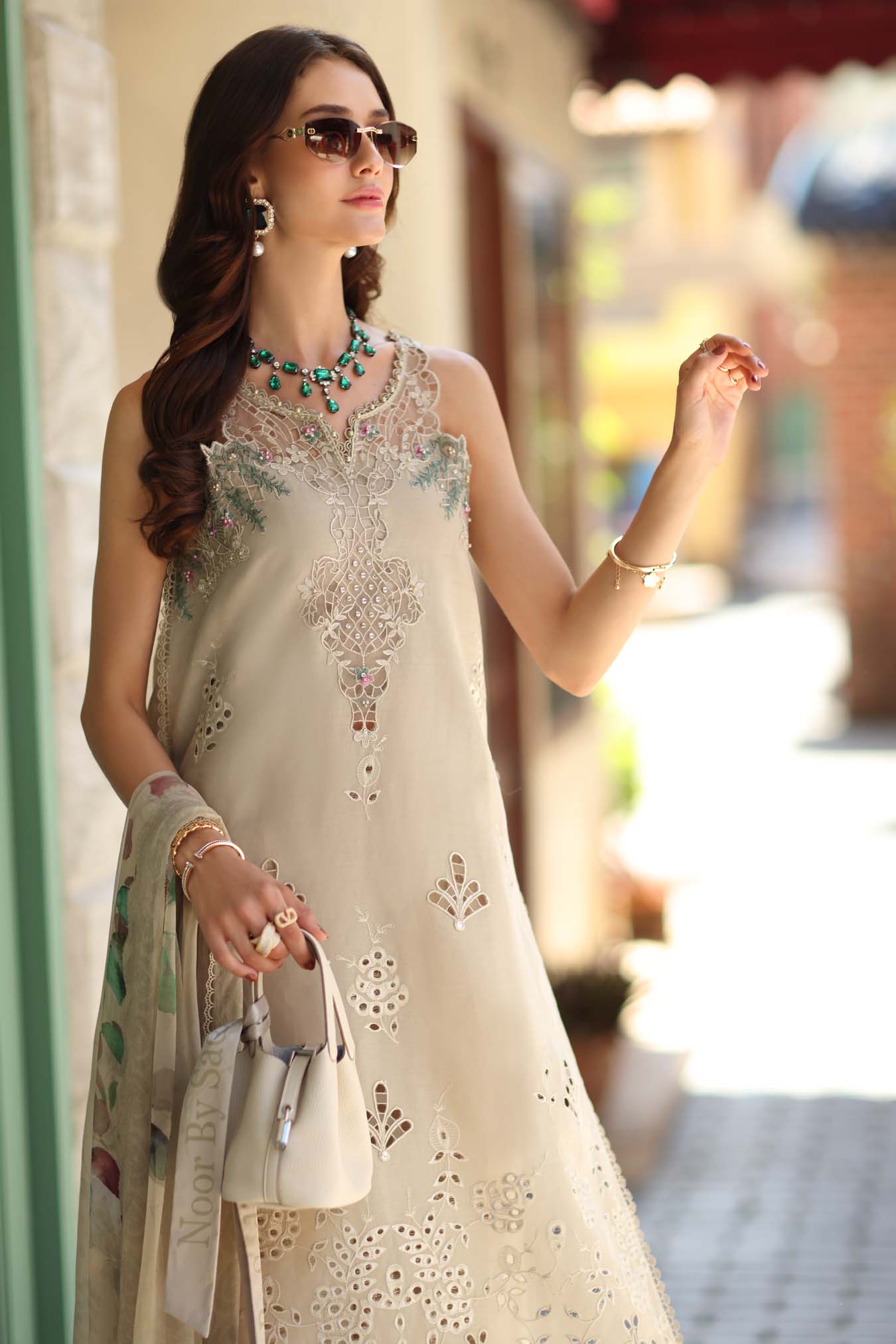 Noor by Saadia Asad | Luxe Chikankari 26 | D6 - A - Soft grey - Luxury Dress - available at Maria Faisal in UK and USA.